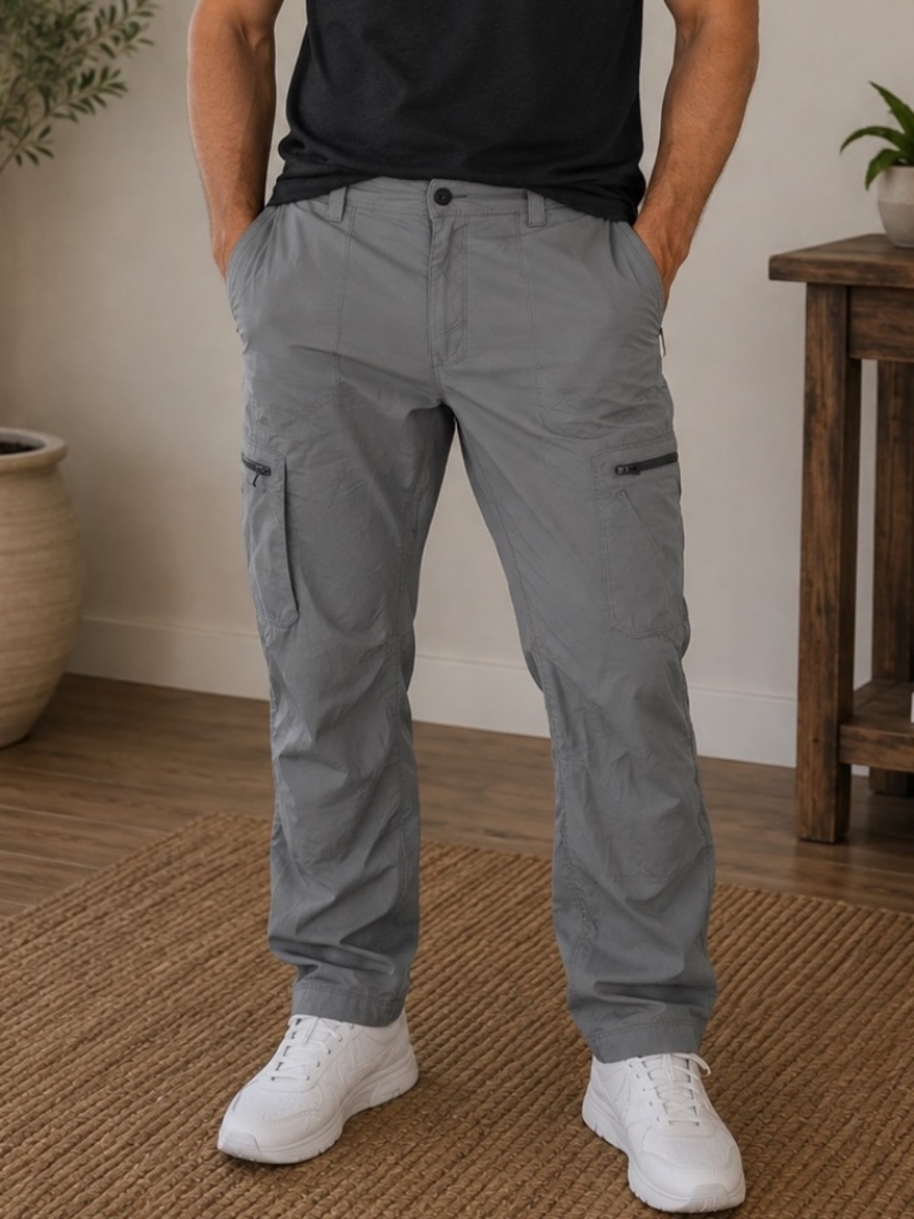Tilley Cargo Pants Mens Size 38x32 Gray Nylon Hiking Casual Workwear Lightweight